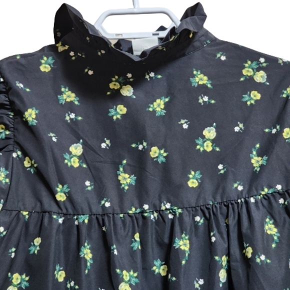 H&M floral long sleeves ruffle collar midi dress color black size medium - Picture 7 of 9